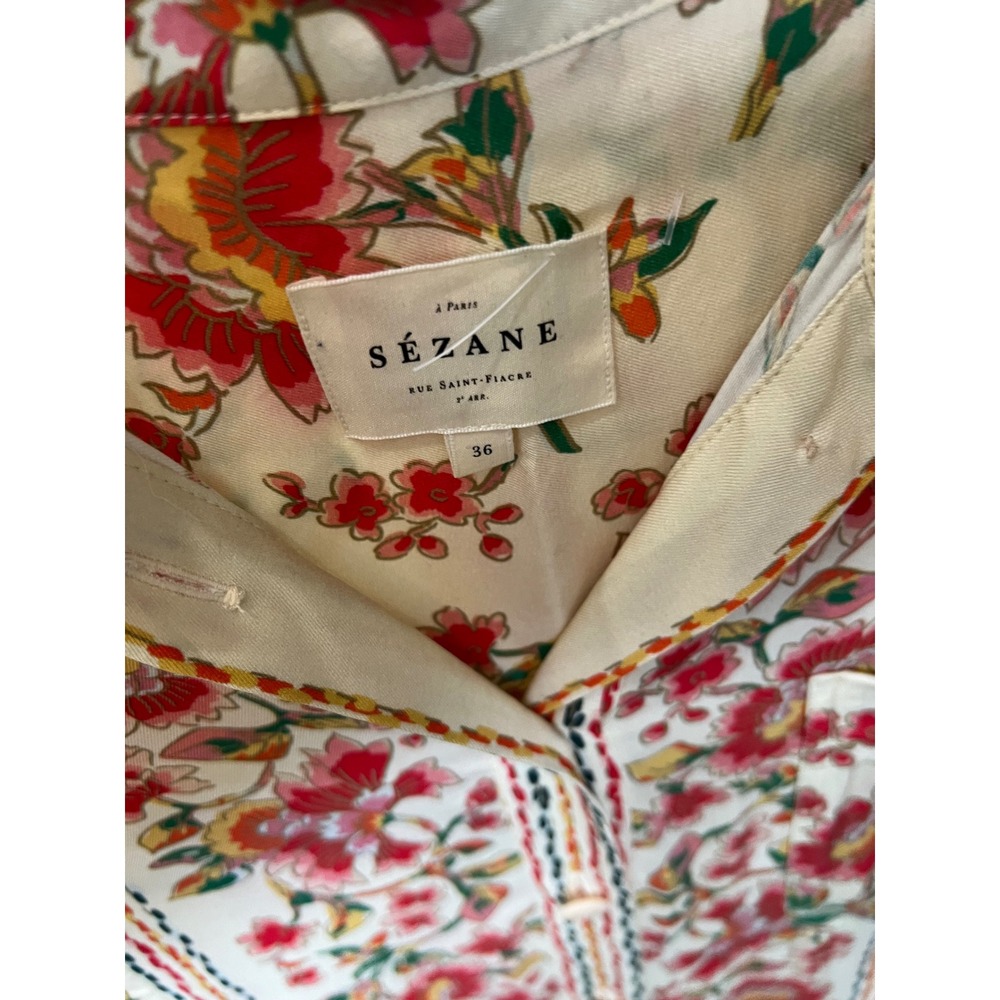 Sezane Ana Dress Fiori Rossi Floral Embroidered Shirt Dress Belted Cream Size 36 - Picture 10 of 10